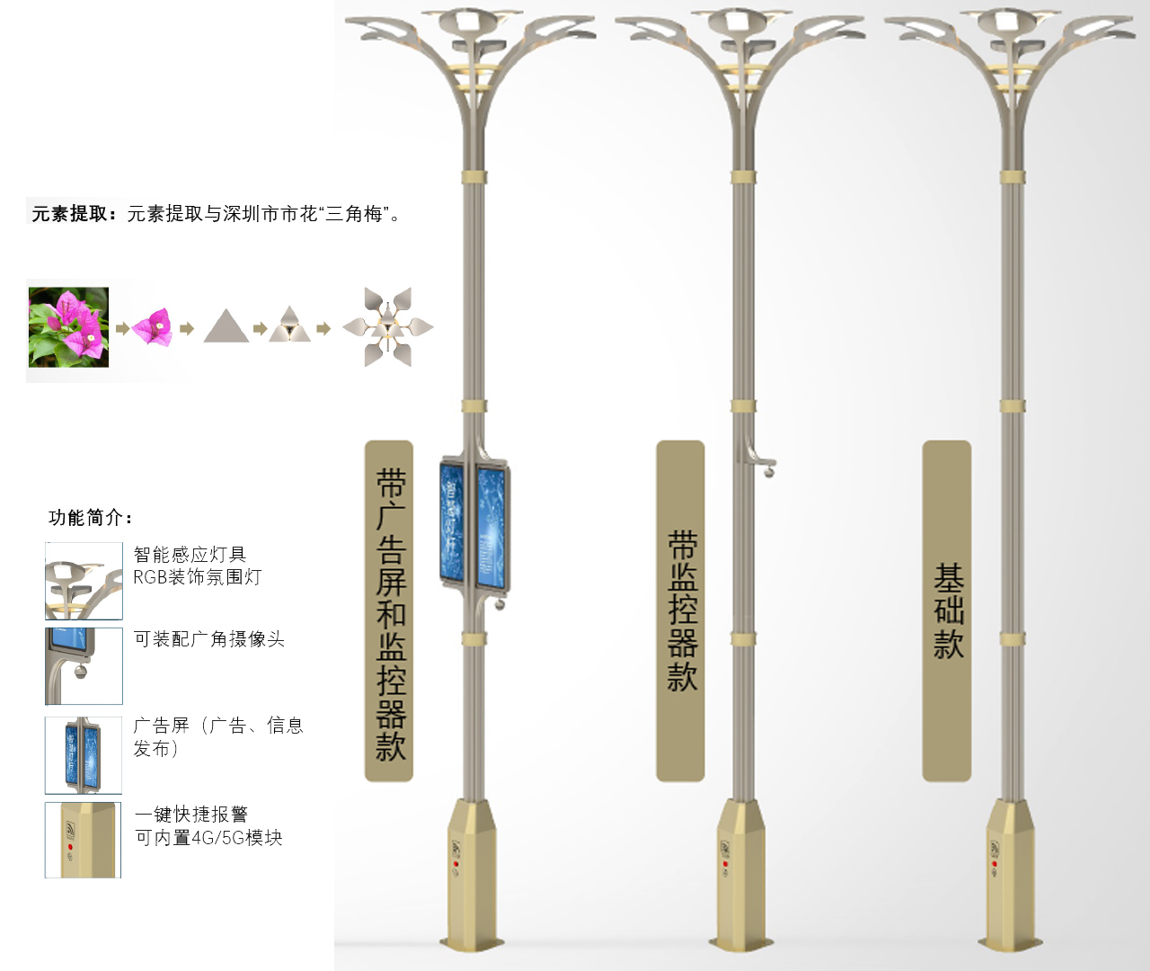 三角梅花型智能路燈